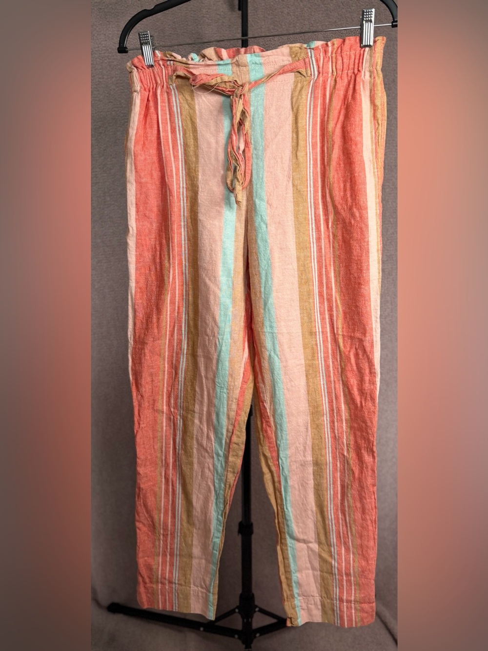 Beach Lunch Lounge Medium Striped Linen Blend Pants Drawstring Resort Coastal